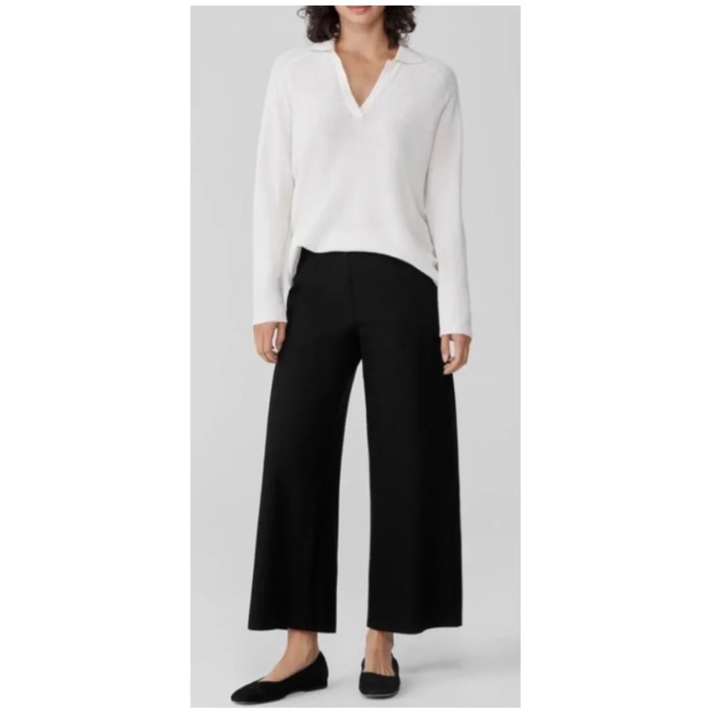 Eileen Fisher Black Flat Front High-Rise Wide Leg Ankle Crop Linen Pants Small - Picture 16 of 16